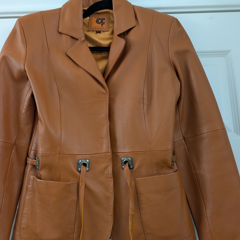 Vintage University Of Texas Co- op Women Burnt Orange Leather Blazer Size XS - Picture 2 of 10